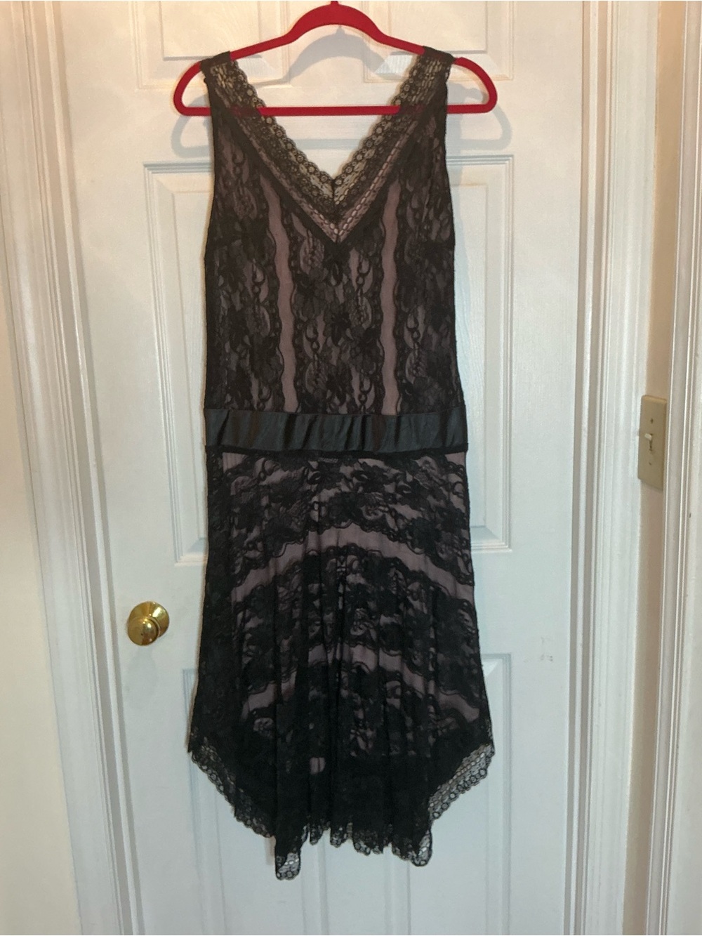 Vintage Y2K Black Lace Pink lining Flapper Dress Halloween Costume Size 6